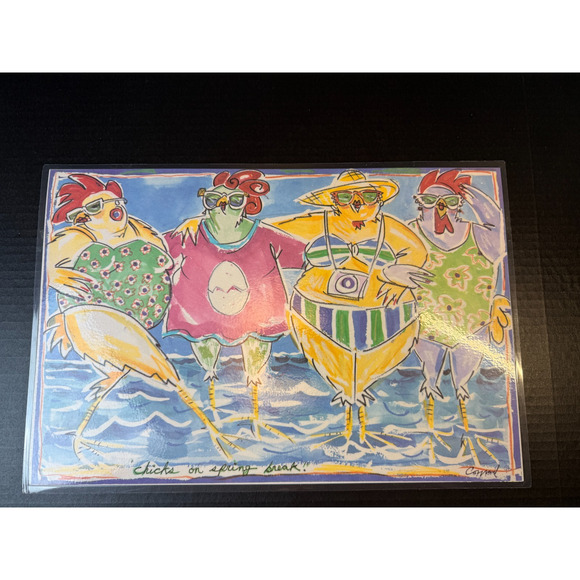 Conrad Bell Chicks at the Beach Placemats Set of 4 Carnevale Hen Beach Party Vtg - Picture 3 of 8